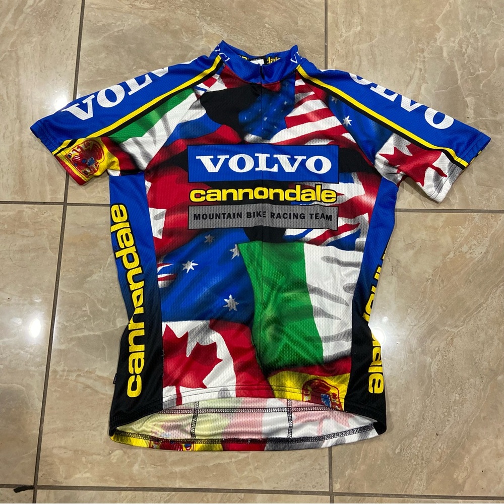 VTG Cannondale Mountain Bike Race Flags Volvo 3/4 Zip Jersey Size L